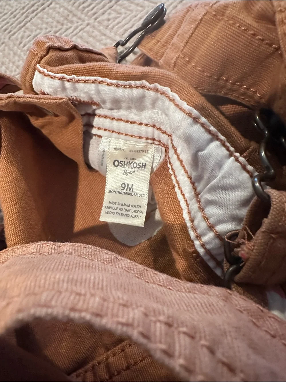 Baby OshKosh B'gosh Dark Khaki Plaid Lined Overalls Size 9 Months